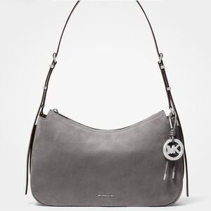 Michael Kors Gray Suede Shoulder Hobo with MK Charm. New Without Tags.